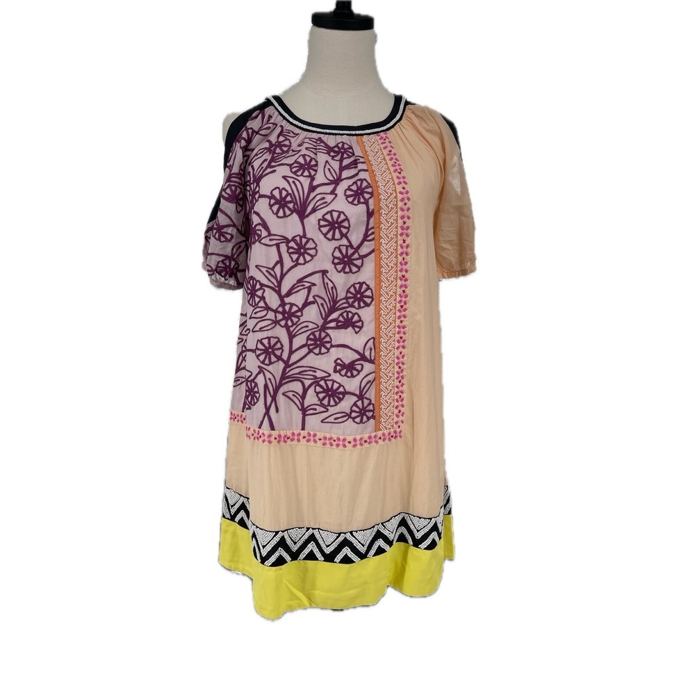 Anthropologie Leifnotes Brimming Borders Embroidered Bead Shift Dress Size 0 XS